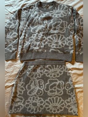 Marimekko Grey 100% Wool Sweater and Skirt Set L NWOT